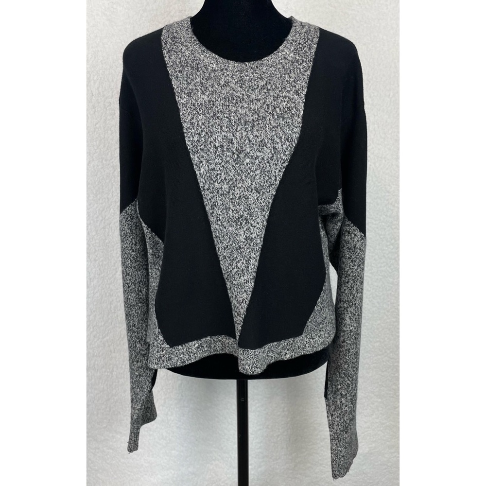 PUBLIC SCHOOL • NY Sana Black/Grey Colorblock Cropped Crewneck Knit Sweater, M - Picture 3 of 16